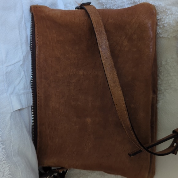 Macon Collection Cognac Leather Woven Crossbody - Picture 2 of 12